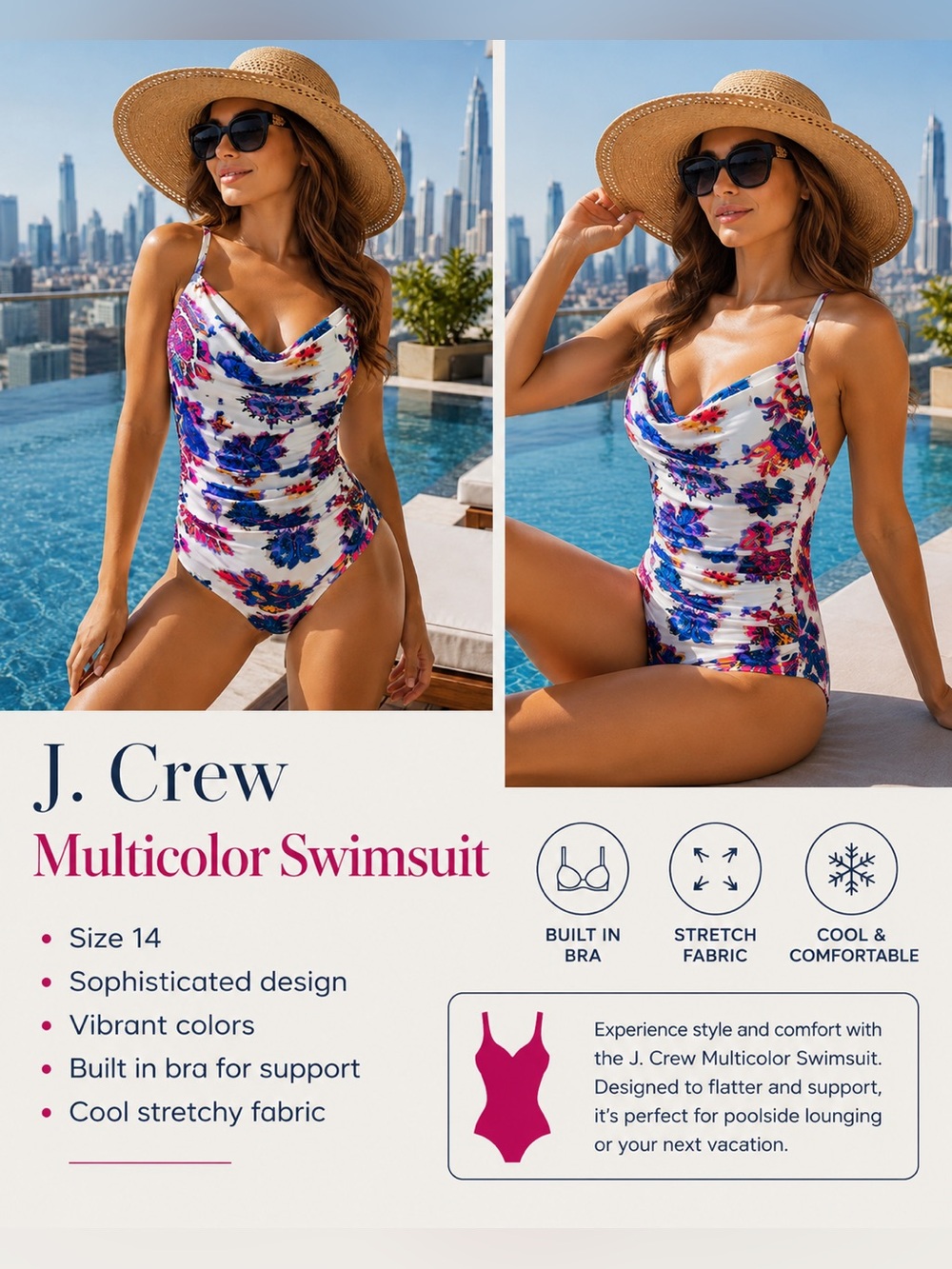 J. Crew Multicolor One Piece Swimsuit - Size 14